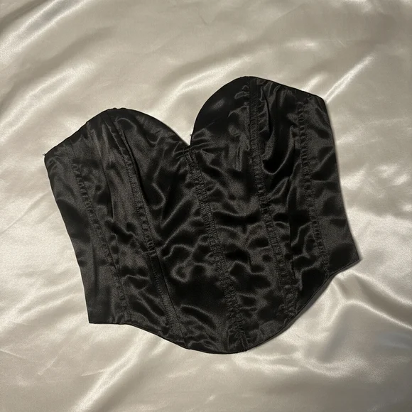 H&M Divided Black Satin Bandeau Corset Top With Sweetheart Neckline - Picture 2 of 9